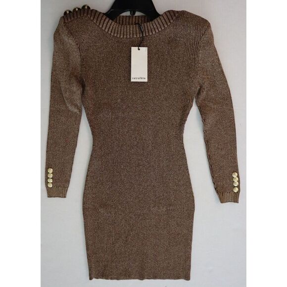 Retrofete FW22-5718 Women's Sz M Gold Avenue Metallic Rib Knit Mini Dress $325 - Picture 8 of 11